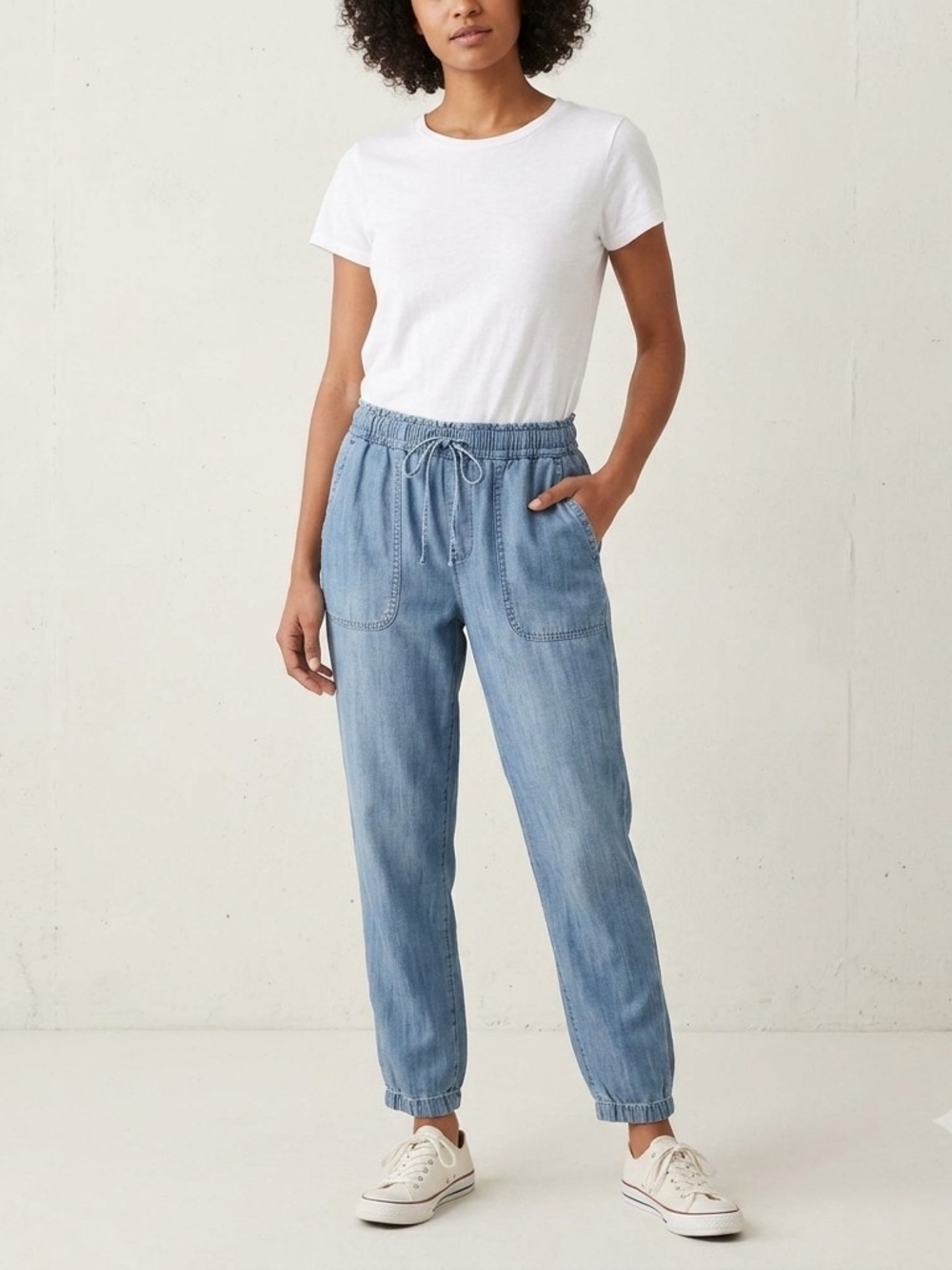 Splendid Light Wash Lyocell Chambray Joggers Drawstring Waist XS